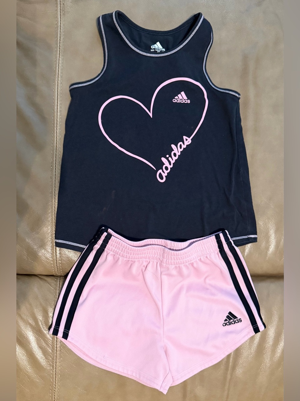 Adidas Black & Pink Heart Tank with Pink Athletic Shorts